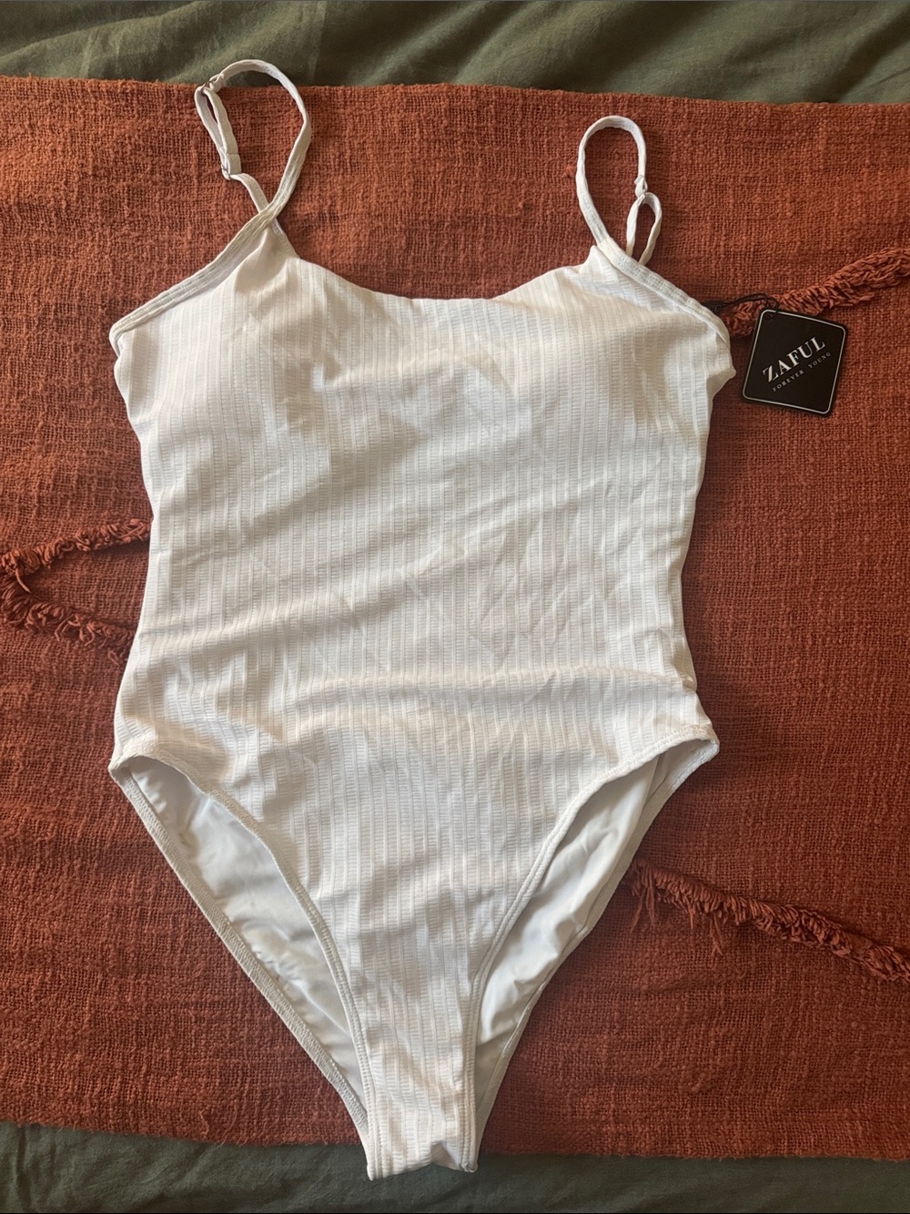 Zaful White Ribbed One-Piece